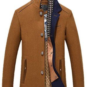 Men's Wool Blend Coat Single Breasted Trench Coat